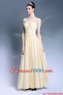 Cute Champagne Chiffon Zipper Dress for Prom Sleeveless Ankle Length Lace