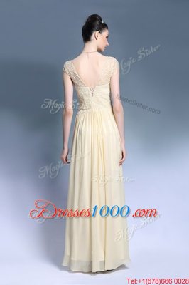 Cute Champagne Chiffon Zipper Dress for Prom Sleeveless Ankle Length Lace