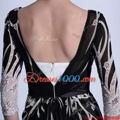 Shining Ankle Length Black Prom Dresses Square Half Sleeves Zipper