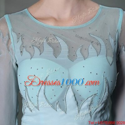 Super Light Blue Scoop Neckline Beading Prom Dresses Half Sleeves Zipper