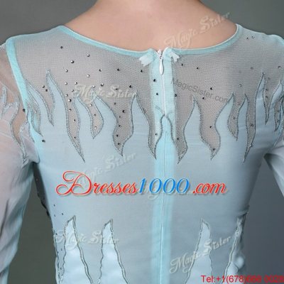 Super Light Blue Scoop Neckline Beading Prom Dresses Half Sleeves Zipper