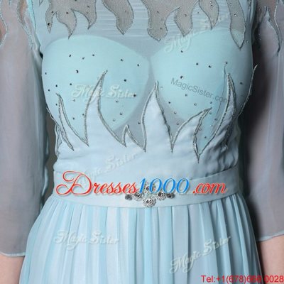 Super Light Blue Scoop Neckline Beading Prom Dresses Half Sleeves Zipper