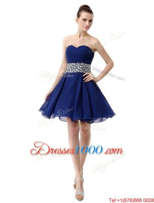 Sweetheart Sleeveless Chiffon Prom Evening Gown Beading and Ruffles Lace Up