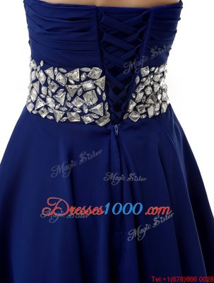Sweetheart Sleeveless Chiffon Prom Evening Gown Beading and Ruffles Lace Up