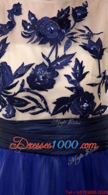 Enchanting Royal Blue Prom Party Dress Prom and Party and For with Appliques Scoop Sleeveless Clasp Handle