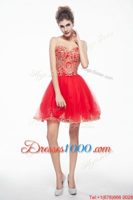 High Quality Mini Length Coral Red Junior Homecoming Dress Organza Sleeveless Appliques and Ruffles