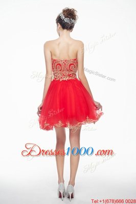 High Quality Mini Length Coral Red Junior Homecoming Dress Organza Sleeveless Appliques and Ruffles