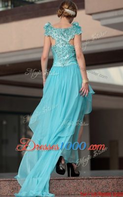 Colorful Scoop Chiffon Sleeveless High Low Prom Dresses and Beading and Sequins