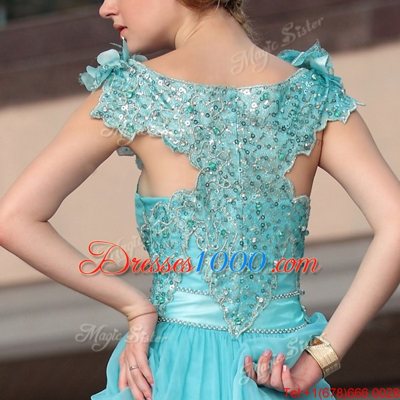 Colorful Scoop Chiffon Sleeveless High Low Prom Dresses and Beading and Sequins