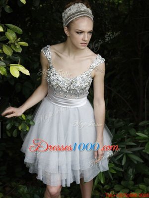 Discount White Backless Straps Beading and Ruffles Prom Party Dress Organza Sleeveless