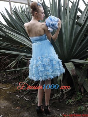 Classical Baby Blue Prom Evening Gown Prom and Party and For with Beading and Ruching Strapless Sleeveless Backless
