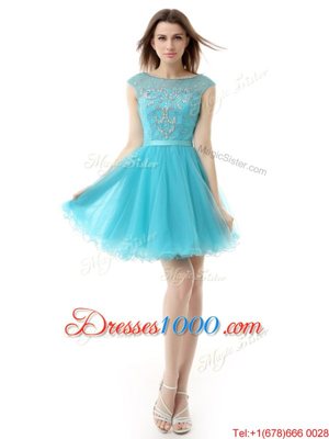 Fashionable Aqua Blue Prom Party Dress Prom and Party and For with Beading Bateau Sleeveless Zipper