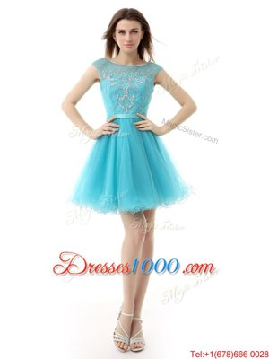Fashionable Aqua Blue Prom Party Dress Prom and Party and For with Beading Bateau Sleeveless Zipper