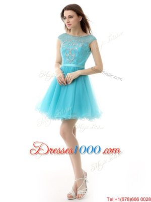 Fashionable Aqua Blue Prom Party Dress Prom and Party and For with Beading Bateau Sleeveless Zipper