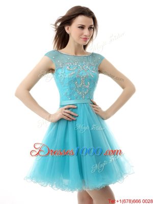 Fashionable Aqua Blue Prom Party Dress Prom and Party and For with Beading Bateau Sleeveless Zipper