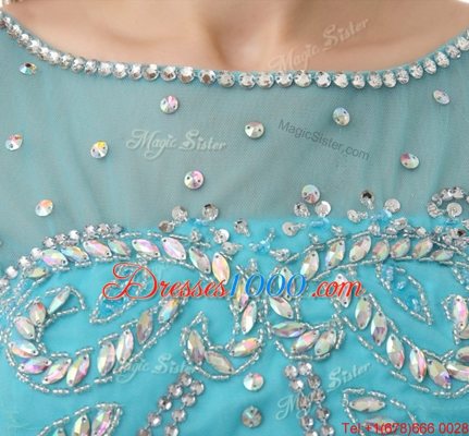 Fashionable Aqua Blue Prom Party Dress Prom and Party and For with Beading Bateau Sleeveless Zipper