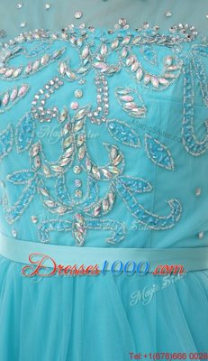Fashionable Aqua Blue Prom Party Dress Prom and Party and For with Beading Bateau Sleeveless Zipper