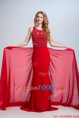 Ideal Scoop Sleeveless Chiffon With Train Court Train Side Zipper in Red for with Beading