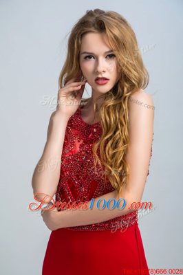 Ideal Scoop Sleeveless Chiffon With Train Court Train Side Zipper in Red for with Beading