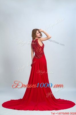 Ideal Scoop Sleeveless Chiffon With Train Court Train Side Zipper in Red for with Beading