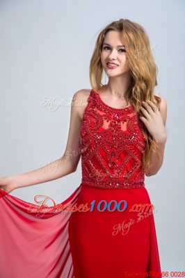 Ideal Scoop Sleeveless Chiffon With Train Court Train Side Zipper in Red for with Beading