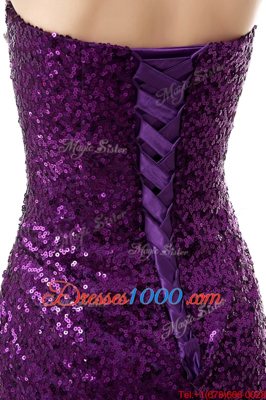 Mermaid Purple Sleeveless Sequined Brush Train Side Zipper Dress for Prom for Prom