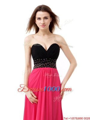Fancy Pink And Black Sweetheart Lace Up Beading and Ruffles Homecoming Gowns Sleeveless