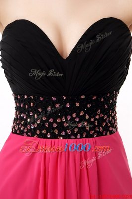 Fancy Pink And Black Sweetheart Lace Up Beading and Ruffles Homecoming Gowns Sleeveless