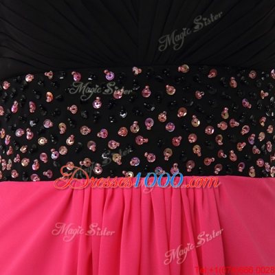 Fancy Pink And Black Sweetheart Lace Up Beading and Ruffles Homecoming Gowns Sleeveless