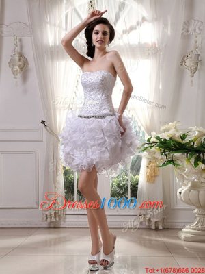 Knee Length Zipper Prom Dress White and In for Prom and Party with Beading and Ruffles