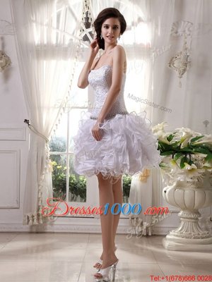 Knee Length Zipper Prom Dress White and In for Prom and Party with Beading and Ruffles