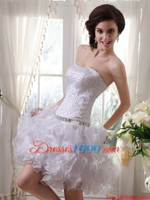 Knee Length Zipper Prom Dress White and In for Prom and Party with Beading and Ruffles