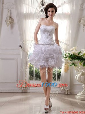 Knee Length Zipper Prom Dress White and In for Prom and Party with Beading and Ruffles