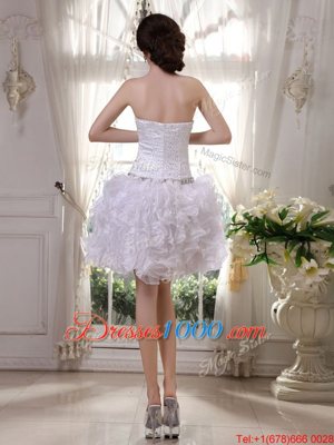 Knee Length Zipper Prom Dress White and In for Prom and Party with Beading and Ruffles