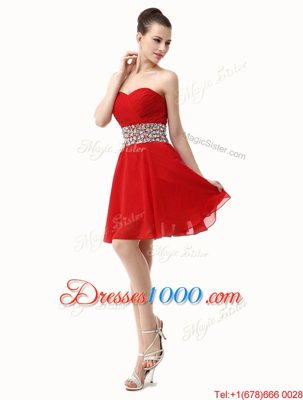 Red Lace Up Sweetheart Beading and Ruffles Prom Dresses Chiffon Sleeveless