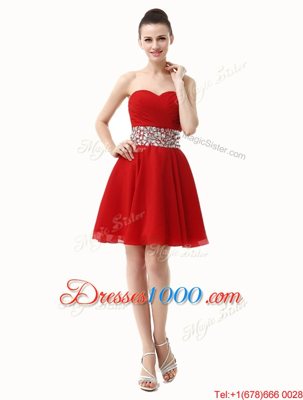 Red Lace Up Sweetheart Beading and Ruffles Prom Dresses Chiffon Sleeveless