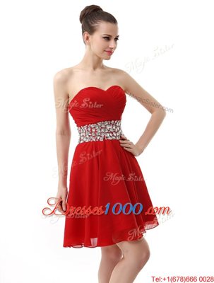 Red Lace Up Sweetheart Beading and Ruffles Prom Dresses Chiffon Sleeveless