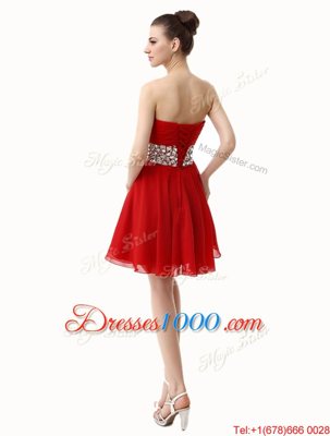 Red Lace Up Sweetheart Beading and Ruffles Prom Dresses Chiffon Sleeveless