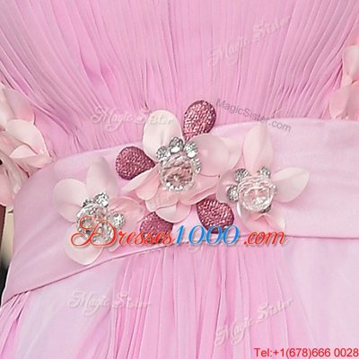 Sweetheart Sleeveless Satin Evening Dress Belt and Hand Made Flower Zipper