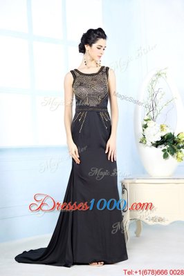 Nice Black Chiffon Side Zipper Bateau Sleeveless Floor Length Prom Dress Beading