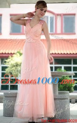 Sumptuous Sleeveless Beading Zipper Prom Gown