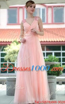 Sumptuous Sleeveless Beading Zipper Prom Gown