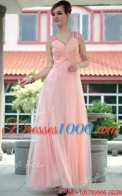 Sumptuous Sleeveless Beading Zipper Prom Gown