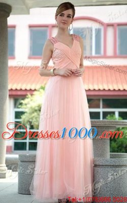 Sumptuous Sleeveless Beading Zipper Prom Gown