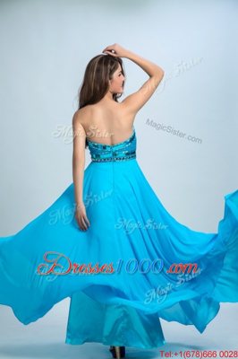 Elegant Baby Blue Sleeveless Floor Length Beading Zipper Homecoming Dress