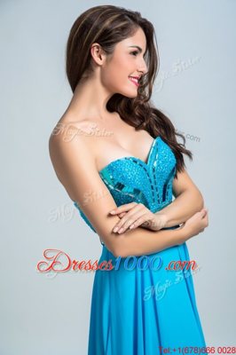 Elegant Baby Blue Sleeveless Floor Length Beading Zipper Homecoming Dress