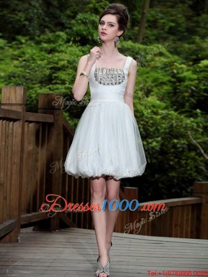 Lovely White Straps Side Zipper Beading Prom Evening Gown Sleeveless