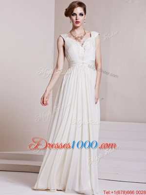Floor Length Column/Sheath Cap Sleeves White Homecoming Dress Backless