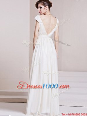 Floor Length Column/Sheath Cap Sleeves White Homecoming Dress Backless