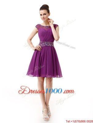Customized Scoop Cap Sleeves Side Zipper Mini Length Beading and Ruffles